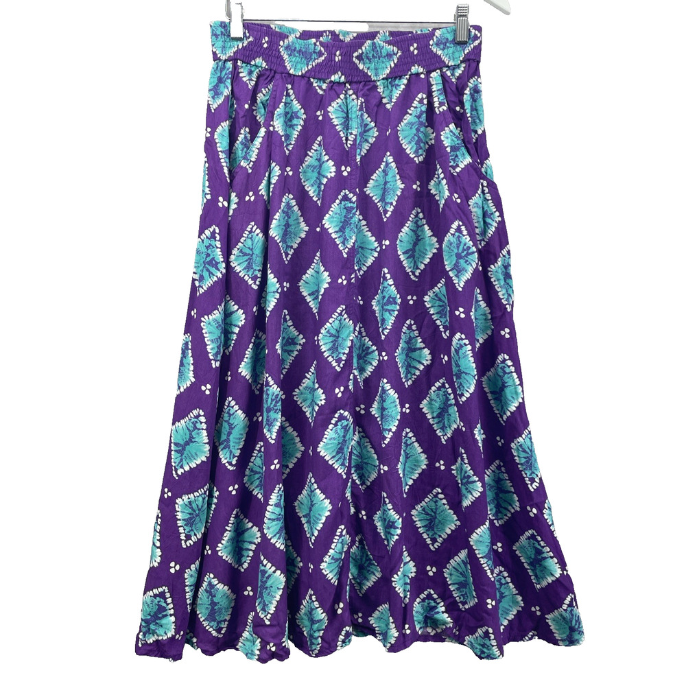 Vintage Laura & Jayne Women 12 Maxi Skirt Purple Teal Diamond Tie Dye Artsy Boho